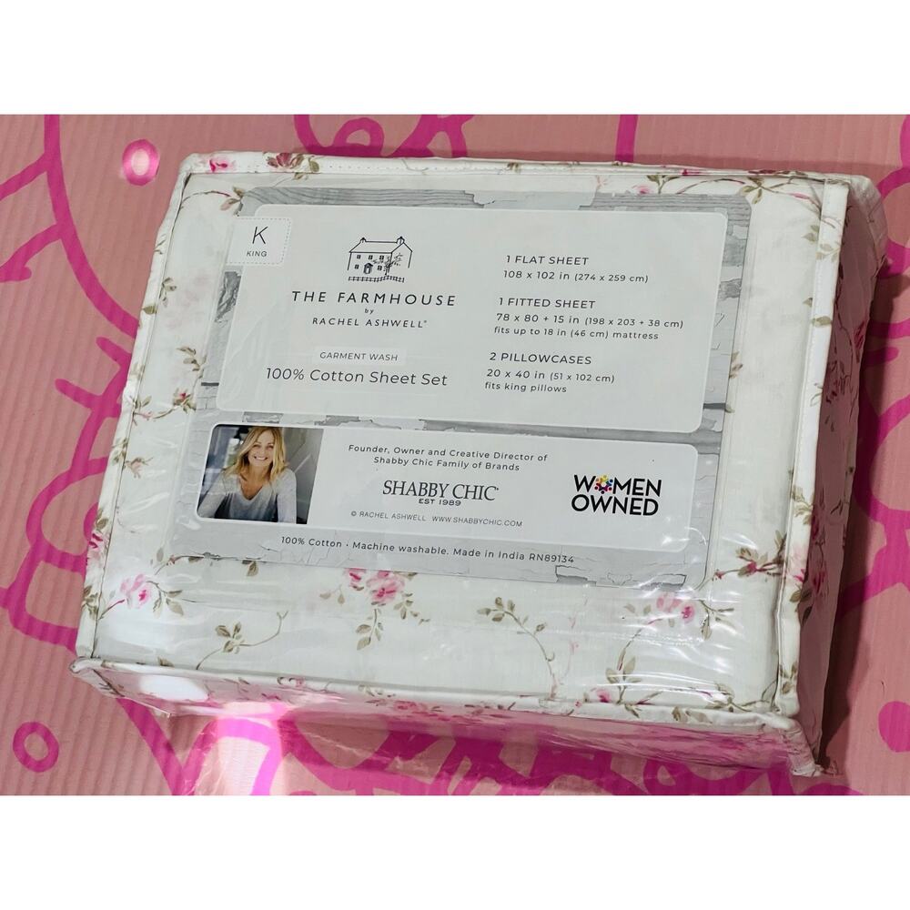 NWT❤️Rachel Ashwell The Farmhouse Shabby Chic Cotton King Sheet Set - Picture 4 of 6